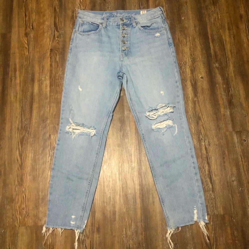 We The Free Jeans Women's 27 Blossom Rigid Exposed Button Fly Distressed High Ri